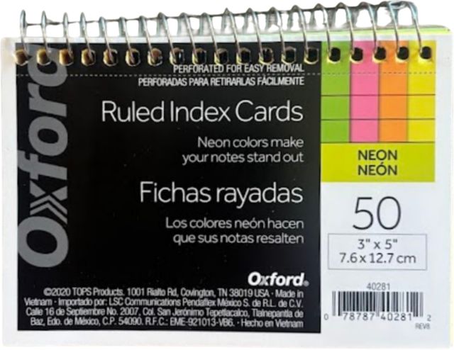 Oxford Spiral Bound Ruled Index Cards - 3 X 5 50/pack