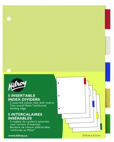 Intercalaires pour reliure Hilroy