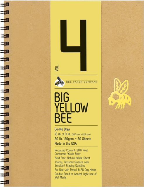 Bee Paper 9x12 86-pounds Big Yellow Bee Co-Mo Drawing Journal Double Wire Bound Pad 50/Sheets