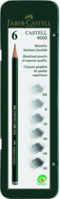 Graphite Castell 9000 6 Count Tin
