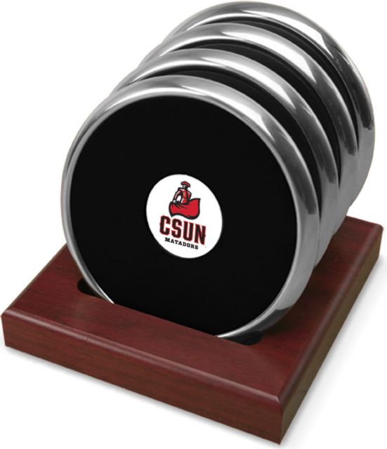 CSI  Set Of 4 Silver Round Coaster Gift Boxed With Colored Medallion - ONLINE ONLY