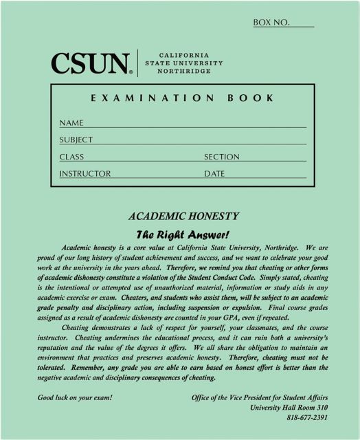 California State University at Northridge 8.5 x 7 Green Book