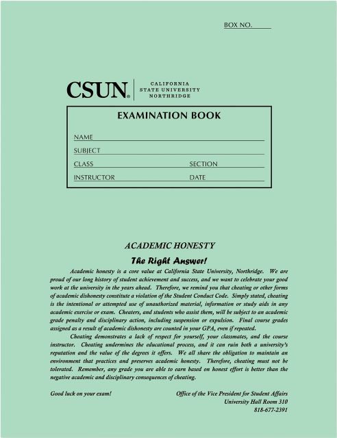 California State University at Northridge 8.5 x 7 Green Book