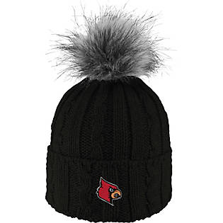 University of Louisville Cardinals Women's Fur Pom Beanie | Logo Fit | One Size | Black | 1SIZE