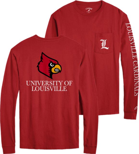University of Louisville Vintage Washed Long Sleeve Pocket T-Shirt | League Collegiate Wear | Vintage Red | 2XLarge