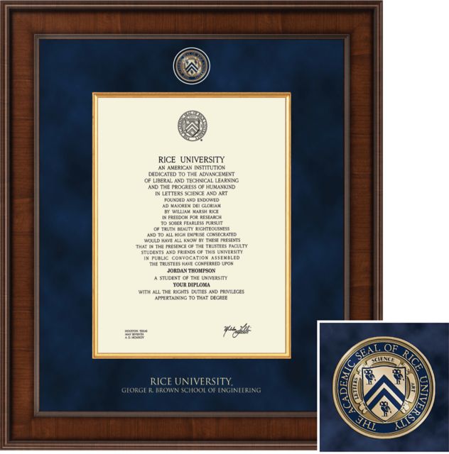 Church Hill Classics Presidential Diploma Frame. George R. Brown School of Engineering  - ONLINE ONLY