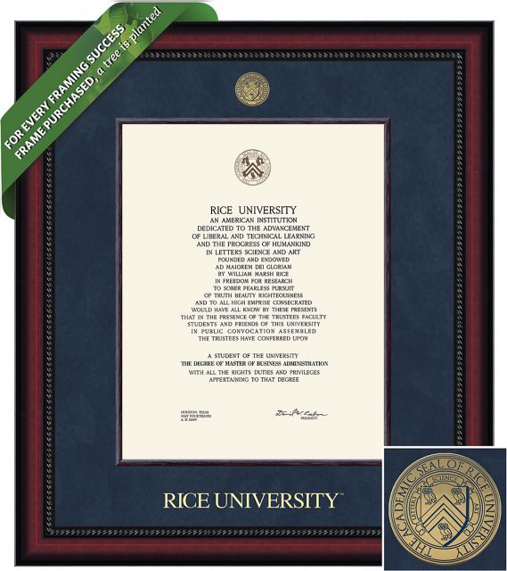 Rice University Legacy 23 x 18 Diploma with Suede mat, Wood Fillet and Medallion - ONLINE ONLY