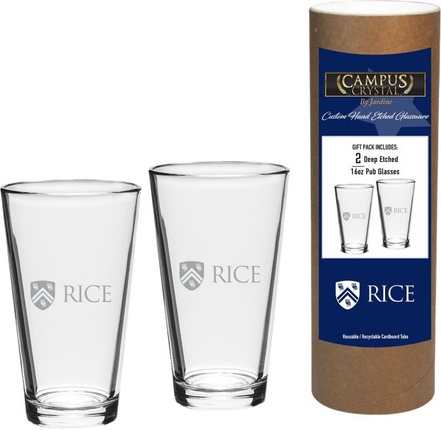 Rice University 16 oz. Etched Glass - Set of 2