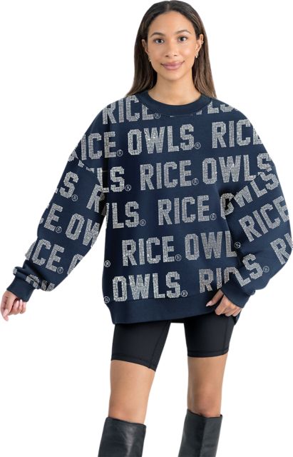 Rice University Women's All-Over Pixelated Rhinestone Text Drop Shoulder Crewneck Pullover