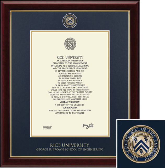 Church Hill Classics Masterpiece Diploma Frame. George R. Brown School of Engineering  - ONLINE ONLY