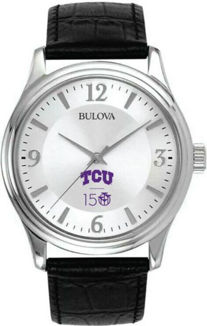 TCU 150 Years - Bulova Men's Silver-Tone Watch Leather Strap - ONLINE ONLY