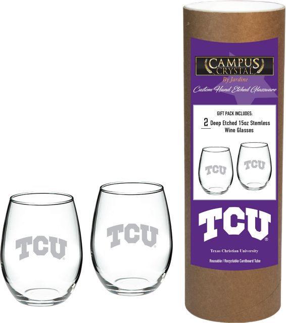 Texas Christian University 15 oz. Stemless Wineglass - Set of 2