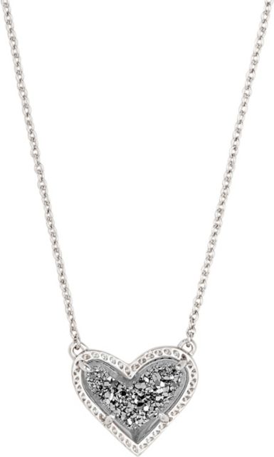 Ari Heart Short Pendant Necklace Silver Platinum Drusy