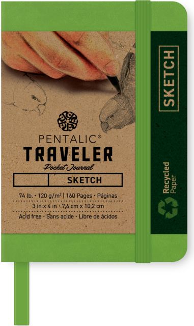 Pentalic 4 x 3 Traveler Sketch Journal - Olive Green