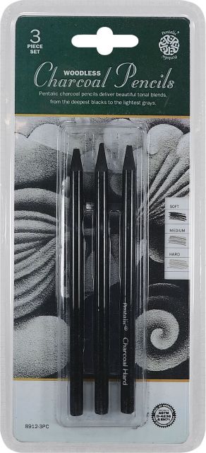 Pentalic Woodless Charcoal Pencil 3 Piece Set