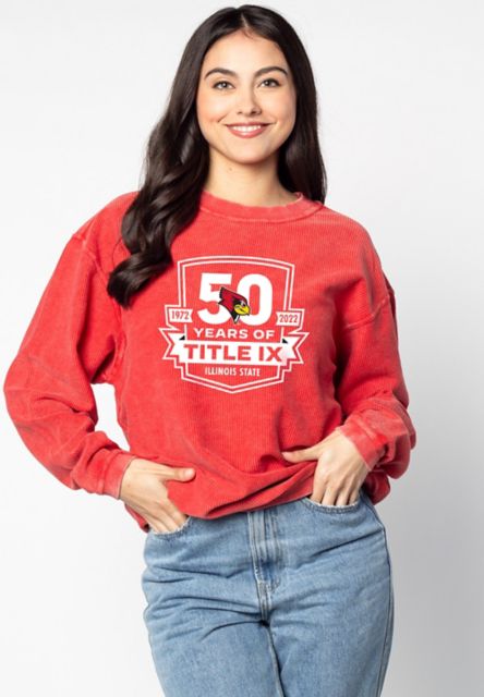 Illinois State 50 Years of Title IX Women's Cord Crewneck Sweatshirt