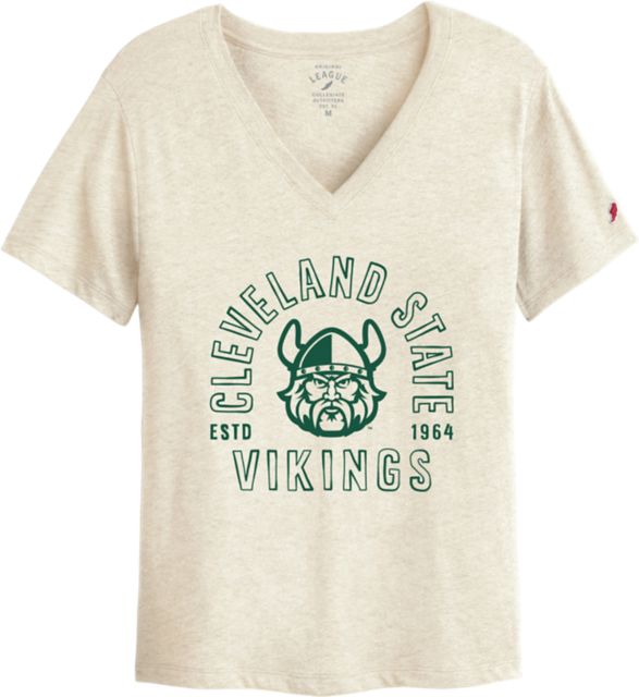 Cleveland State University Vikings Women's V-Neck Short Sleeve T-Shirt | League | Heather Linen | Small