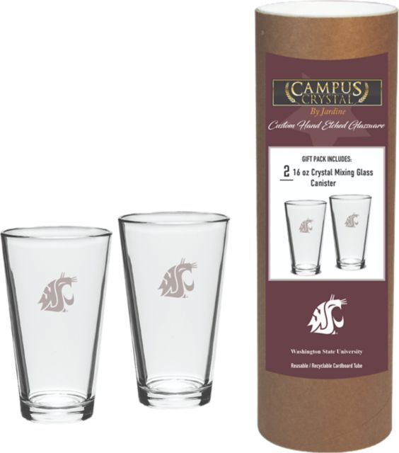 Washington State University Cougars 16 oz. Crystal Glass Set of 2