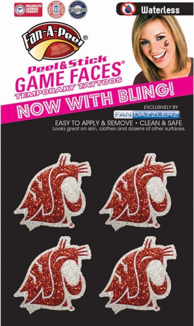 Washington State University Cougars 4-Pack Waterless Glitter Tattoo