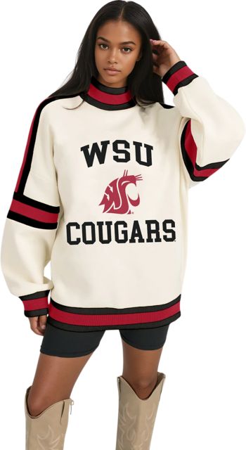 Washington State University Women's Oversized Turtleneck Pullover with Bold Stretch-Knit Striped Detail