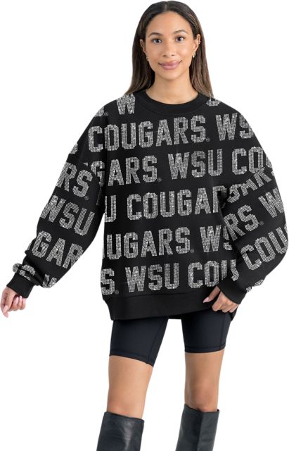 Washington State University Women's All-Over Pixelated Rhinestone Text Drop Shoulder Crewneck Pullover