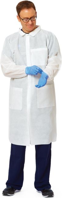 Disposable Knit-Cuff Multilayer Lab Coats with Traditional Collar Size Small