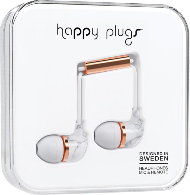 Happy Plugs In- Ear Earbuds - White Marble Rose