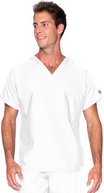 Scrub Zone Unisex 1-Pocket V-Neck Scrub Top White Small