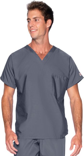 Scrub Zone Unisex 1-Pocket V-Neck Scrub Top Grey Large