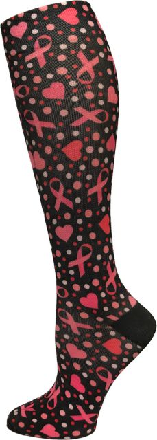 12IN SOFT COMFORT COMPRESSION SOCKS-RIBBONS AND HEARTS BLACK
