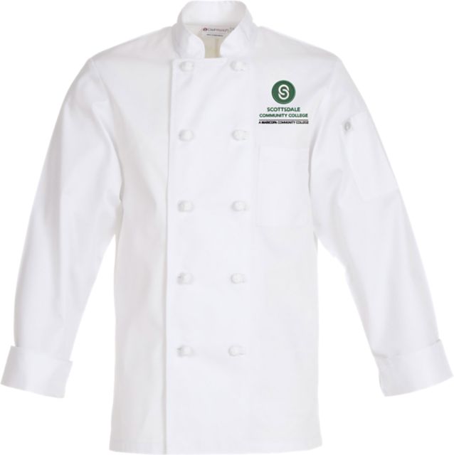 Bordeaux Chef Coat. Left chest patch pocket. Left sleeve thermometer pocket. 65%Polyester, 35% Cotton Blend. 6.2 oz. XS-7XL - 3XL