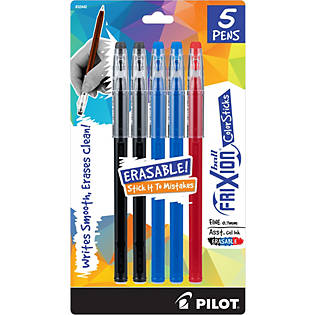 FriXion ColorSticks Erasable Gel Ink Pen, Assorted Ink, Fine, 5/PK by Pilot