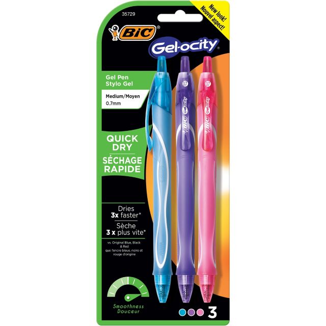 Bic Gelocity Quick Dry Retractable fashion Gel pens, Medium Point, 4 pack