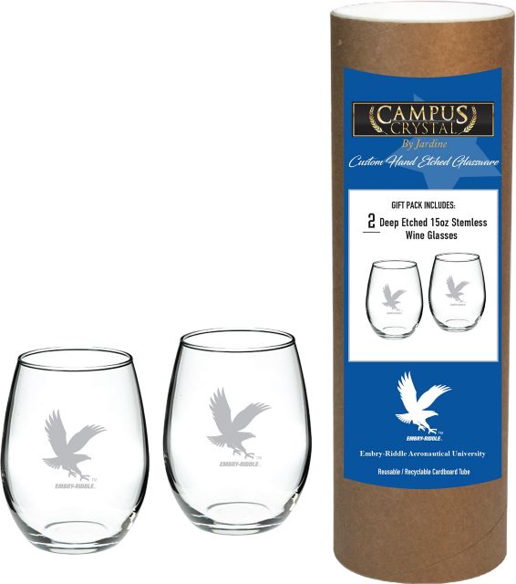 Embry Riddle Aeronautical University 15 oz. Stemless Wineglass - Set of 2