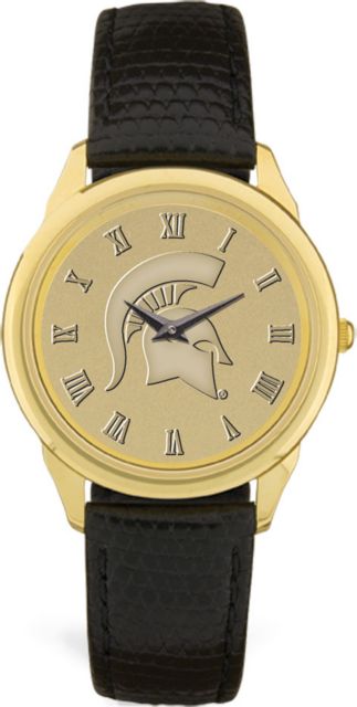 Men's Gold Wristwatch with Black Leather Band - ONLINE ONLY