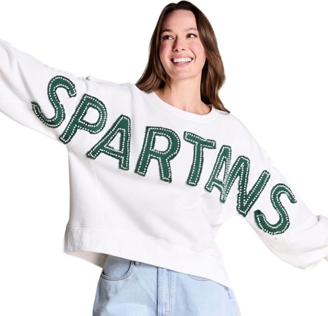 Michigan State University Women's Distressed Crewneck Sweatshirt