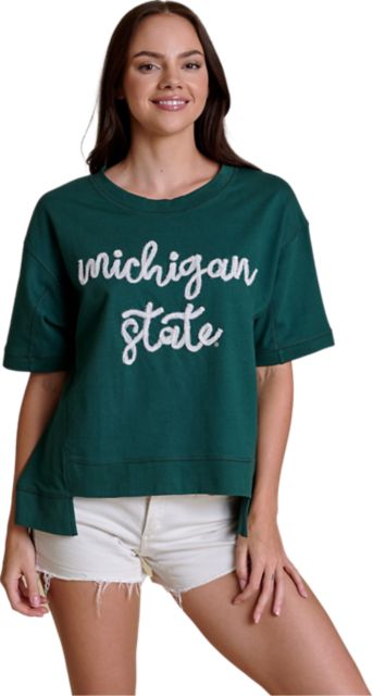 Michigan State University Women's Glitter Script Boxy Top