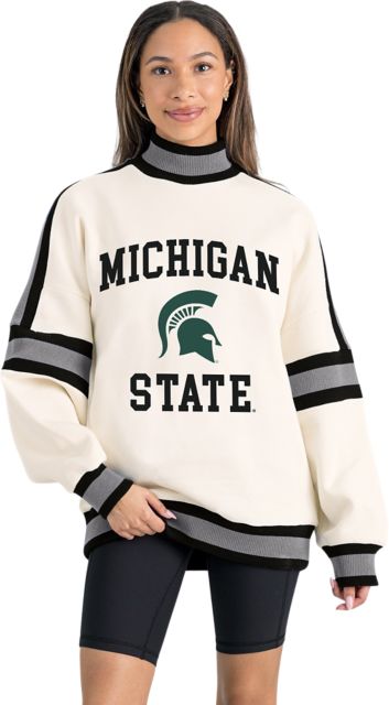 Michigan State University Women's Oversized Turtleneck Pullover with Bold Stretch-Knit Striped Detail