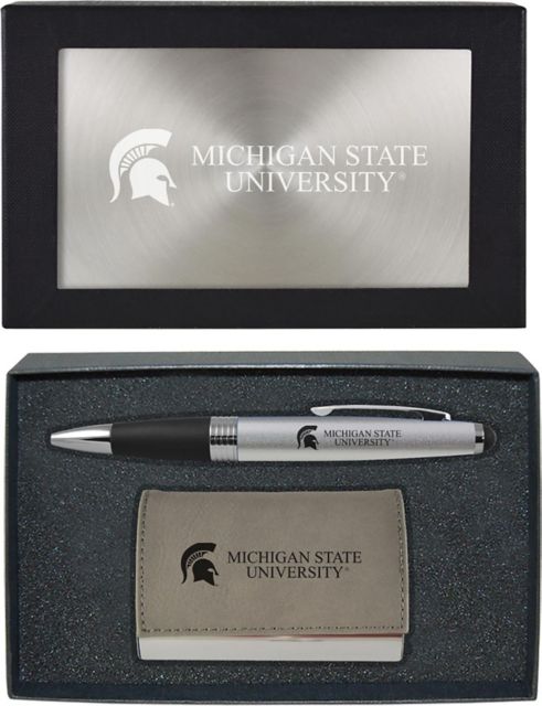 Michigan State University Business Card Holder And Pen Set