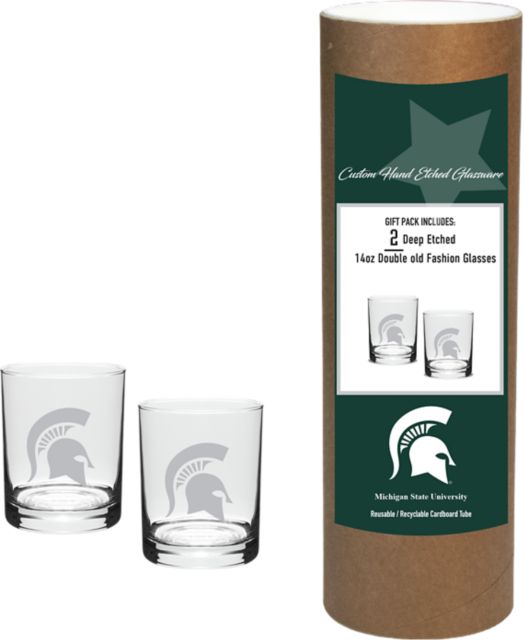 Michigan State University Spartans 14 oz. Double Old Fashion Glass - Set of 2