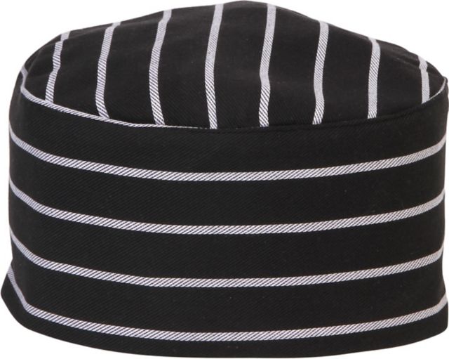 Baker's Skull Cap - No Mesh.  Black with White Chalk Stripe