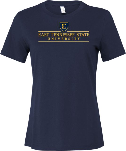 ETSU Bella + Canvas Womens Relaxed Cotton T Shirt ETSU Shield East Tennessee State University Stacked - ONLINE ONLY