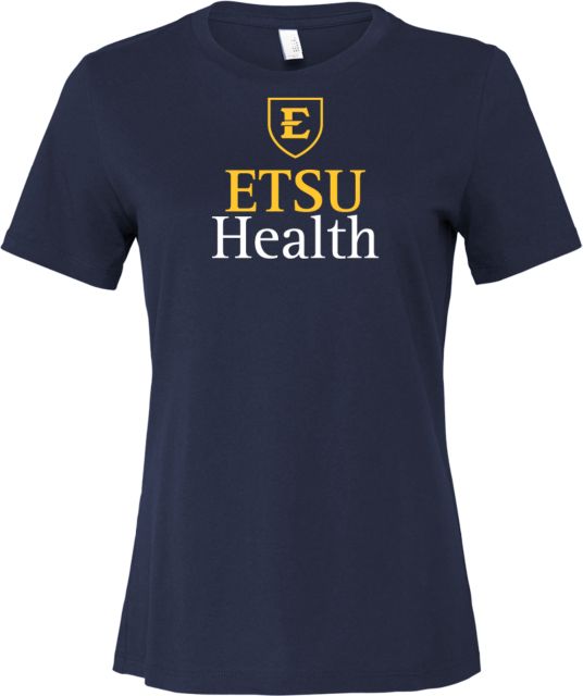 ETSU Bella + Canvas Womens Relaxed Cotton T Shirt ETSU Shield ETSU Health Stacked - ONLINE ONLY