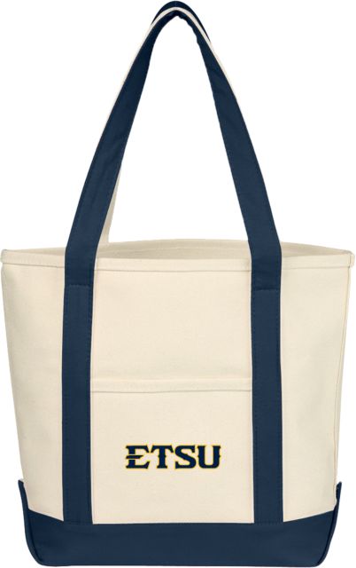 ETSU Cotton Canvas Natural/Navy Tote Bag ETSU Athletic Mark Wordmark - ONLINE ONLY