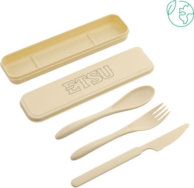 ETSU Bamboo Fiber Beige Cutlery Set ETSU Athletic Mark Wordmark Engraved - ONLINE ONLY