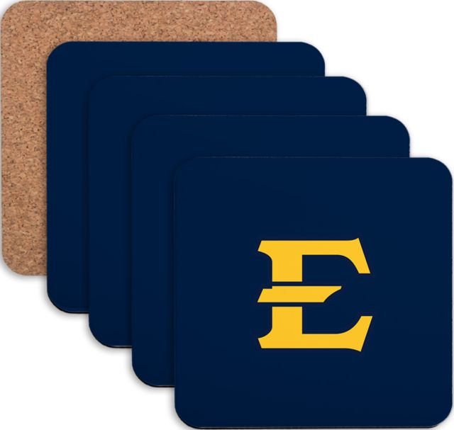 ETSU Hardboard Coaster w/Cork Backing 4/set ETSU Athletic Mark E - ONLINE ONLY