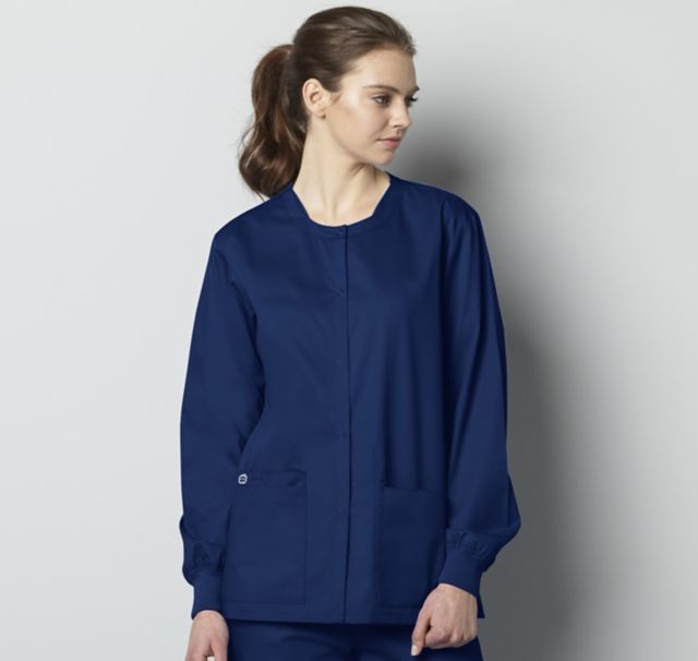Unisex Snap Front Scrub Jacket - Navy /Large