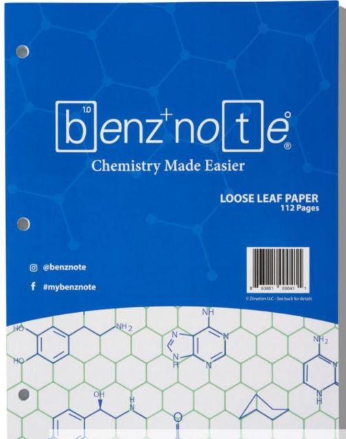 Benznote Organic Chemistry Loose Leaf Filler Paper