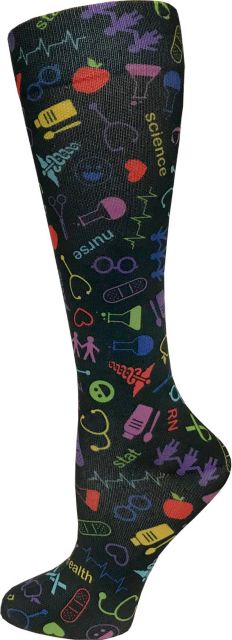 12IN SOFT COMFORT COMPRESSION SOCKS-MEDICAL SYMBOLS BLACK