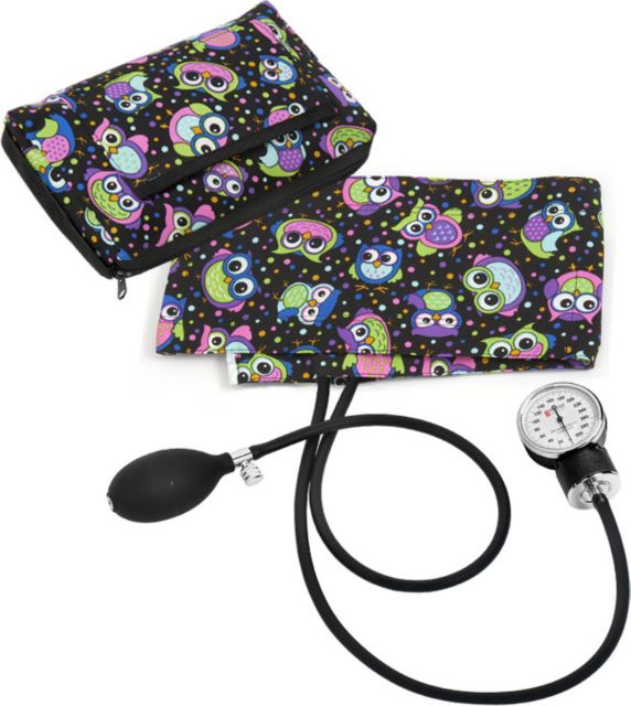 PREMIUM ANEROID SPHYGMOMANOMETER WITH MATCHING CARRY CASE-PARTY OWLS BLACK